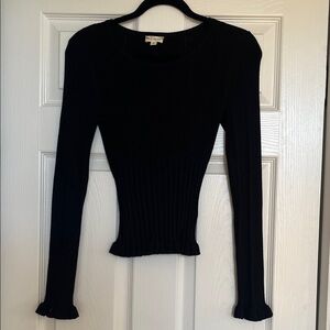 Hem & Thread Elegant Black Ribbed Long Sleeve Top